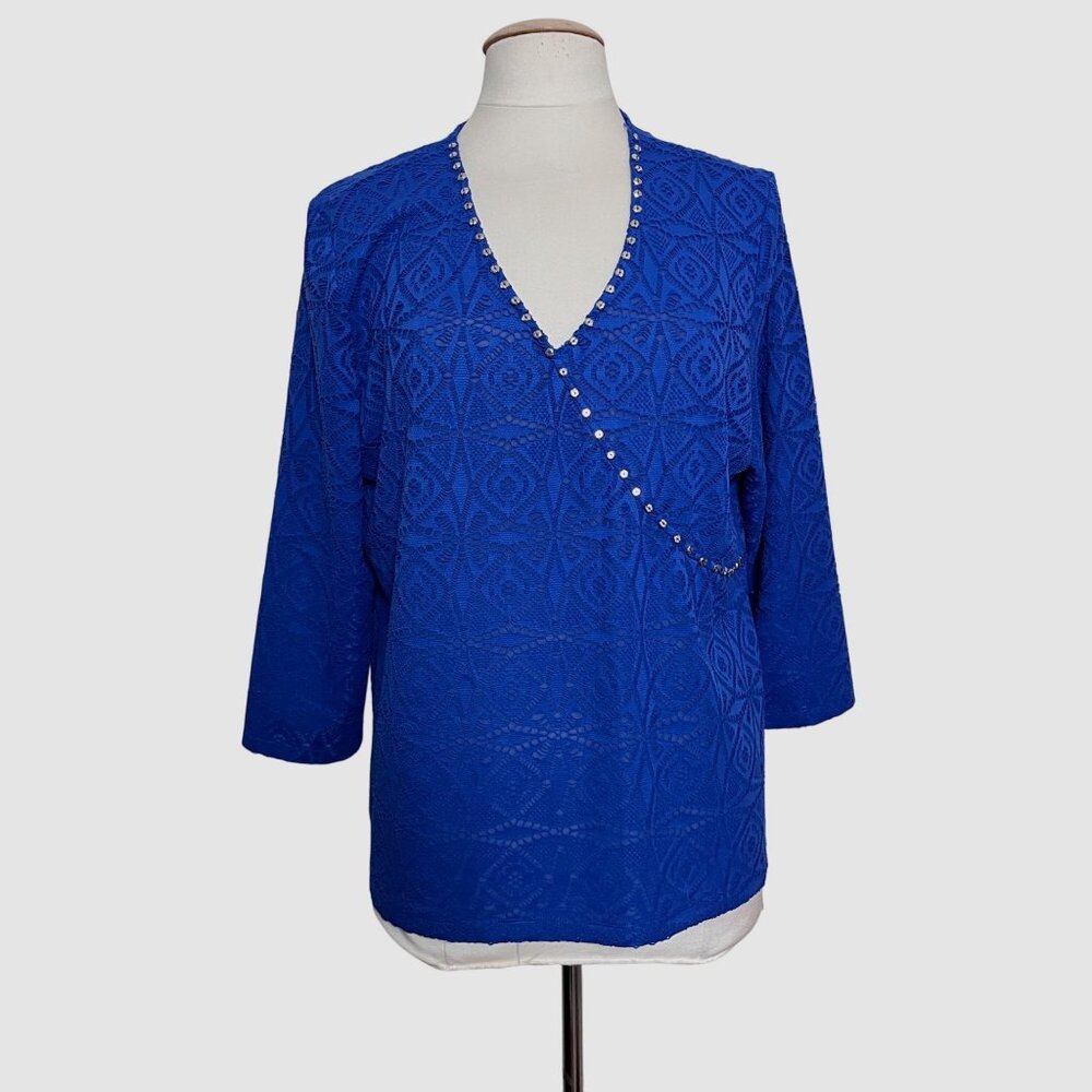 Ruby Rd Blue Lace Top‎ XL Surplice Embellished Classic Career Office Semi Formal